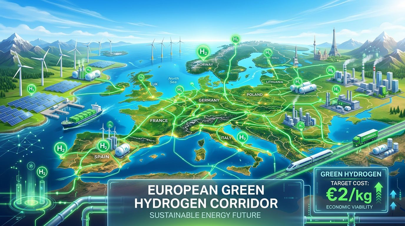 Hydrogène vert à 2 €/kg : la complémentarité solaire-éolien dessine un corridor européen