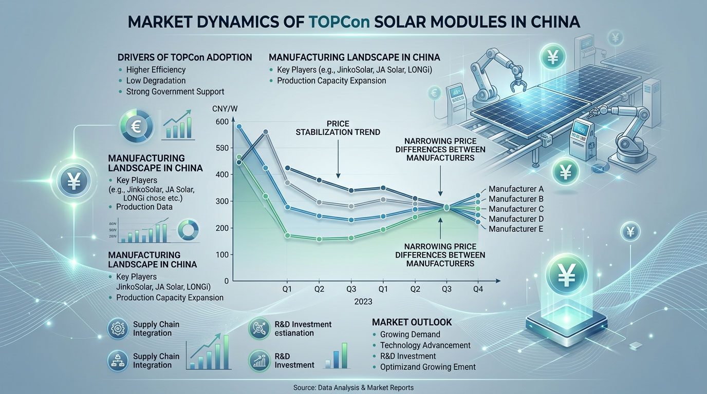 Prix des modules TOPCon en Chine : stabilisation et écart tarifaire entre fabricants